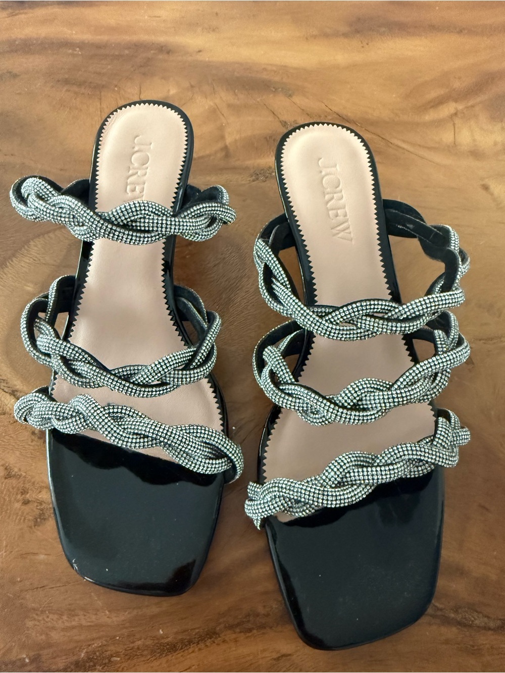J. Crew Black Braided Rhinestone-Embellished Slide Mules